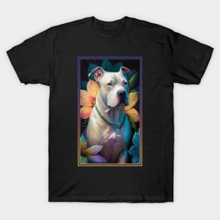 Dogo Argentino Dog Vibrant Tropical Flower Tall Digital Oil Painting Portrait 2 T-Shirt